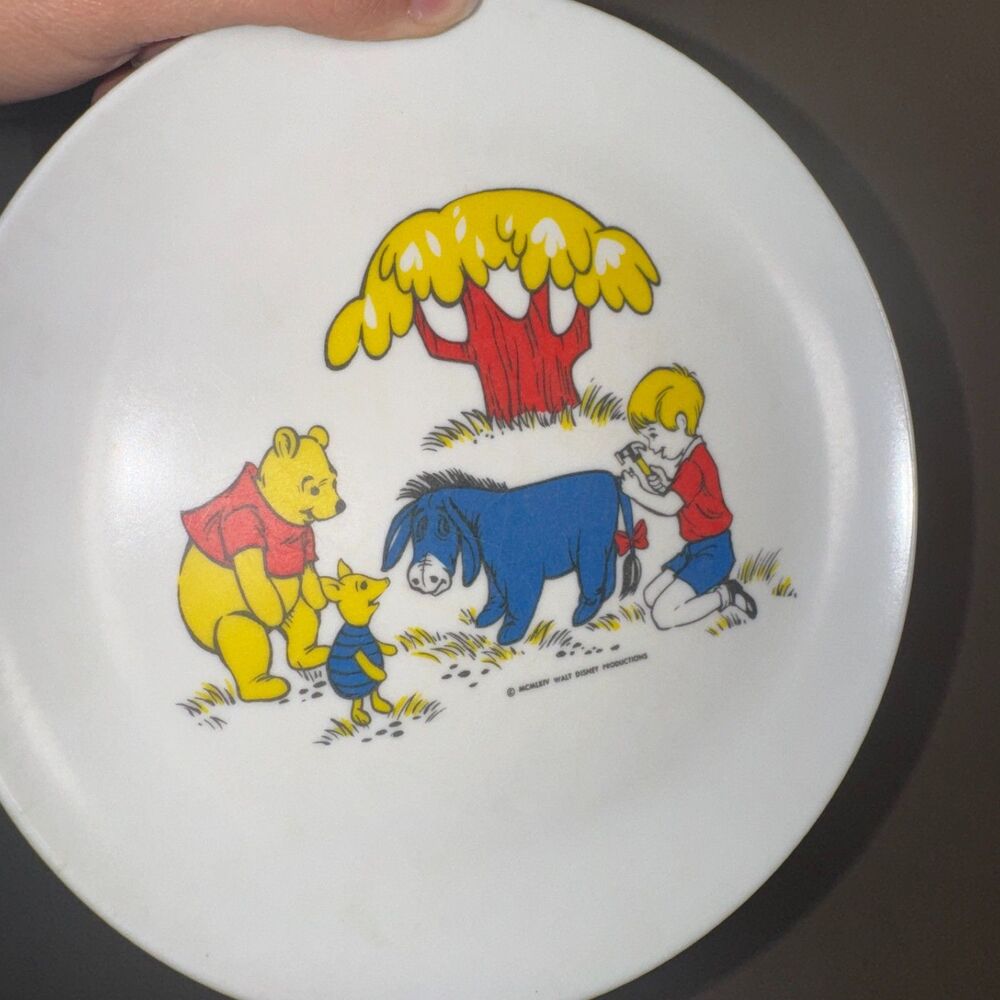 VTG 1964 Disney Winnie The Pooh Melamine Kids Plate Christopher Robin Eeyore